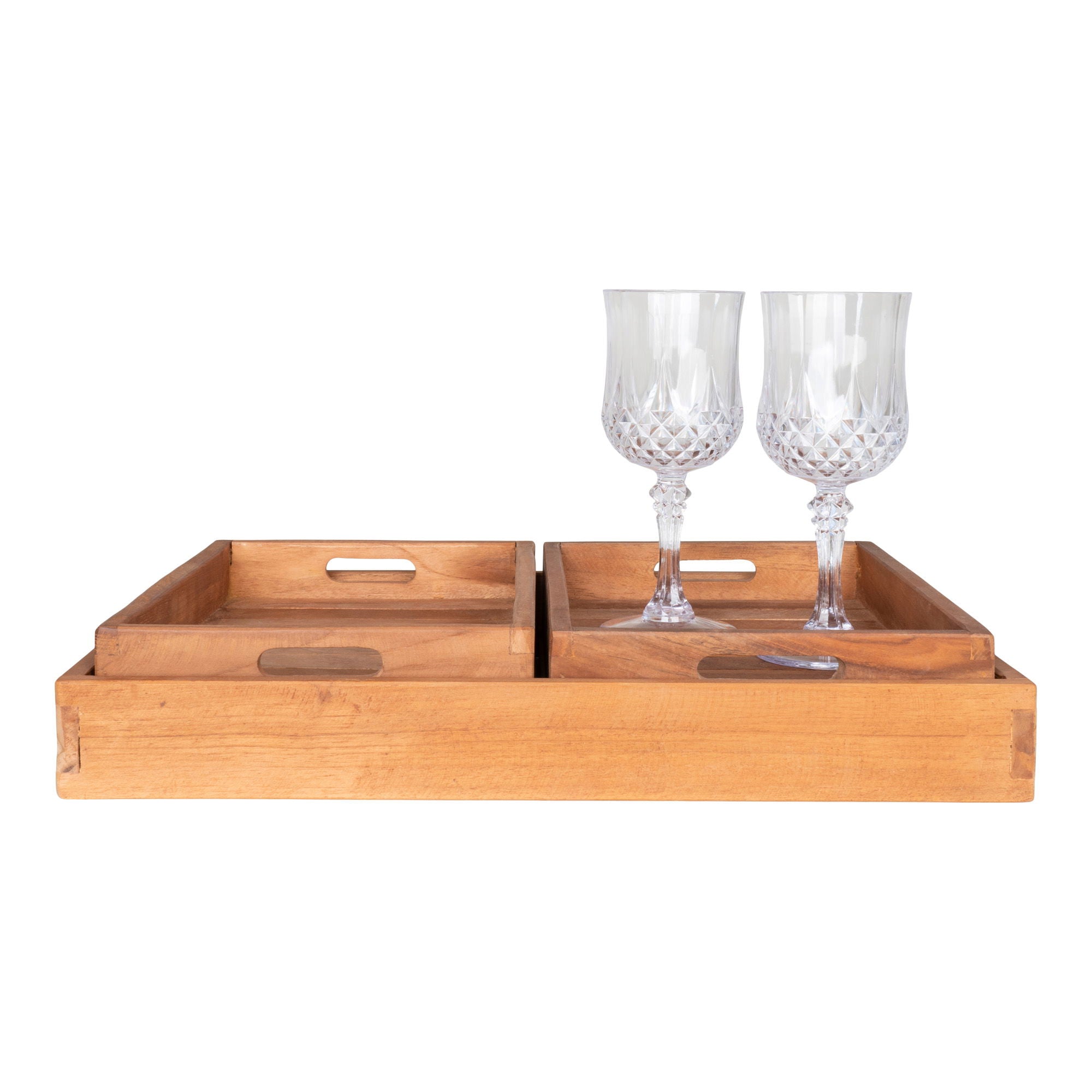 Faro – Tablett-Set aus Teakholz, natur, 3-teilig